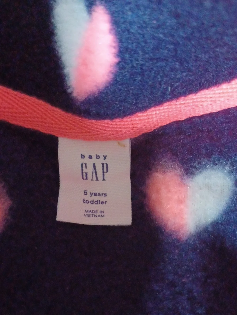 GAP Navy Fleece Half Zip Hoodie with Coral Pink and White Heart Print,size 5T